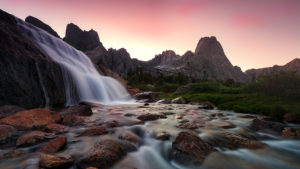 Waterfall and mountains in Wyoming's Wind River Range